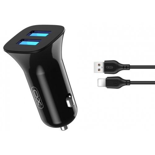 XO TZ10 double USB 12W 2.4A (Lightning) Black-1