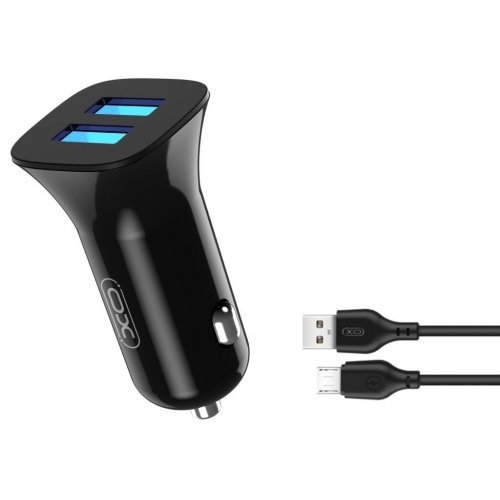XO TZ10 double USB 12W 2.4A (MicroUSB) Black-1