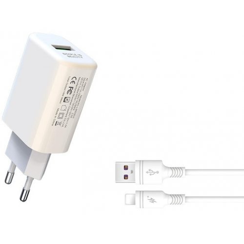 XO L85D single USB QC3.0 18W 3A (Lightning) White-0