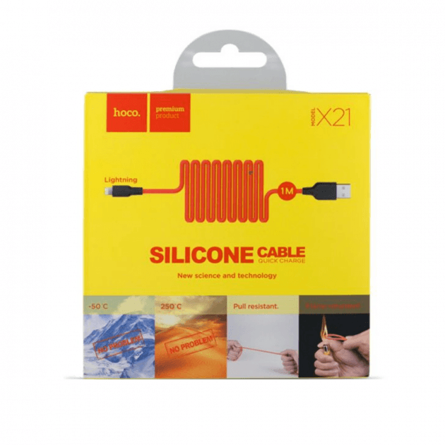Кабель Lightning Hoco X21+ Silicone 1m чорно-червоний-0