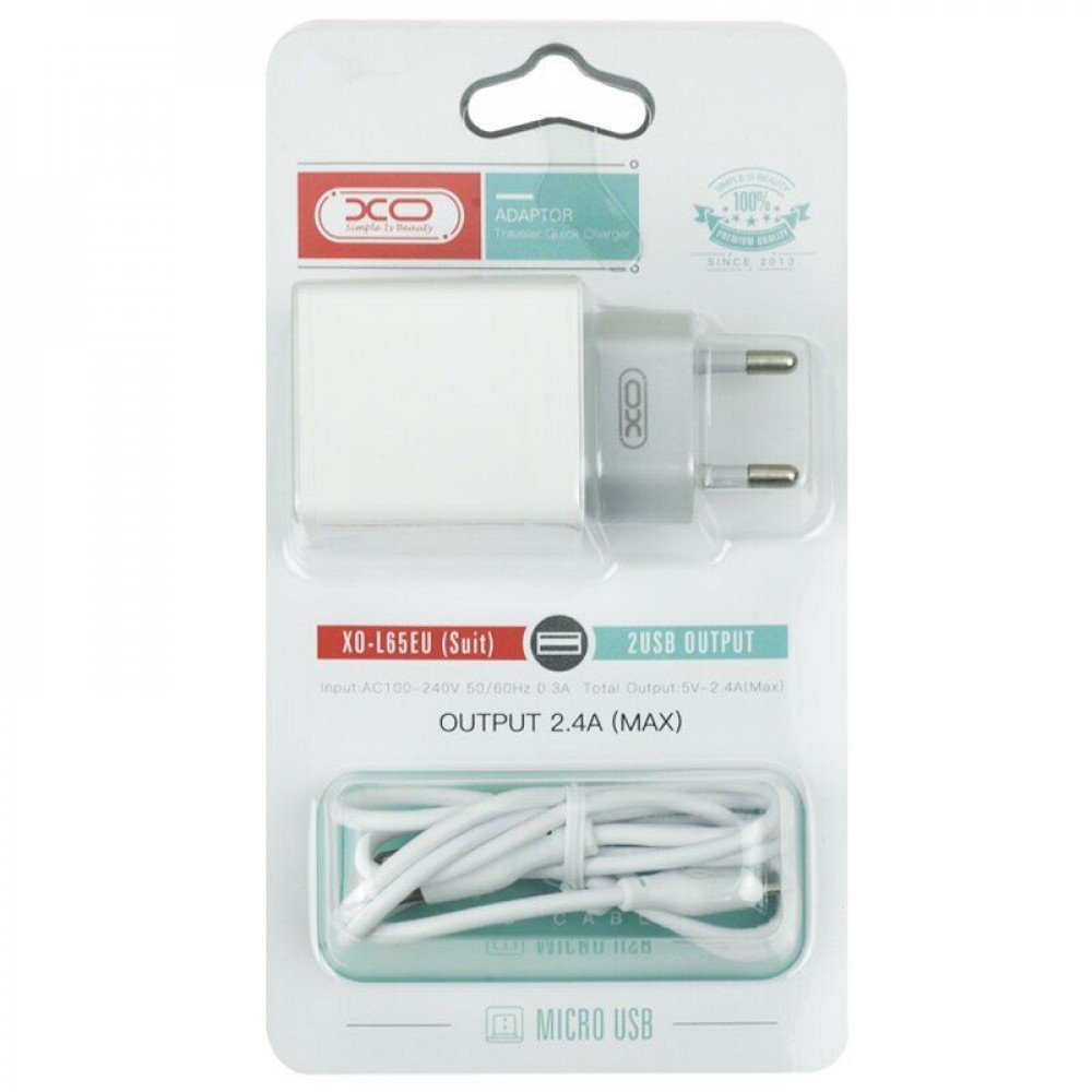 XO L65 MICRO 2USB 2.4A White-0