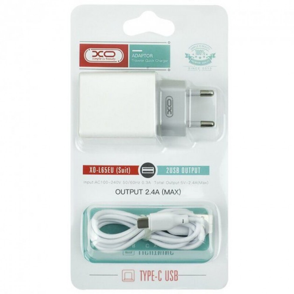 XO L65 TYPE-C 2USB 2.4A White-0