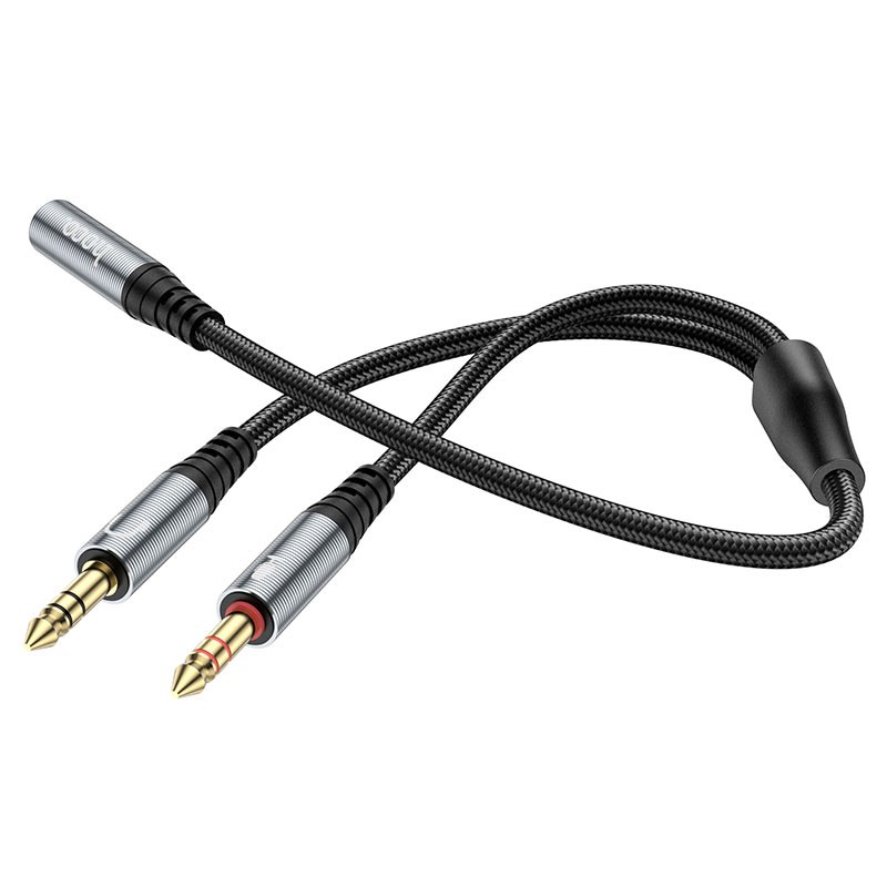 AUX-розгалуджувач НОСО UPA21 2-in-1 3.5 audio adapter cable(female to 2*male) 0,25m Metal Gray-1