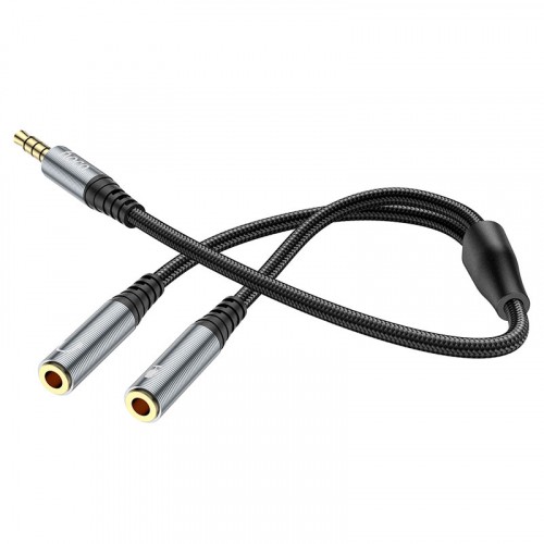 AUX-розгалуджувач НОСО UPA21 2-in-1 3.5 audio adapter cable (male to 2*female) 0,25m Metal Gray-1