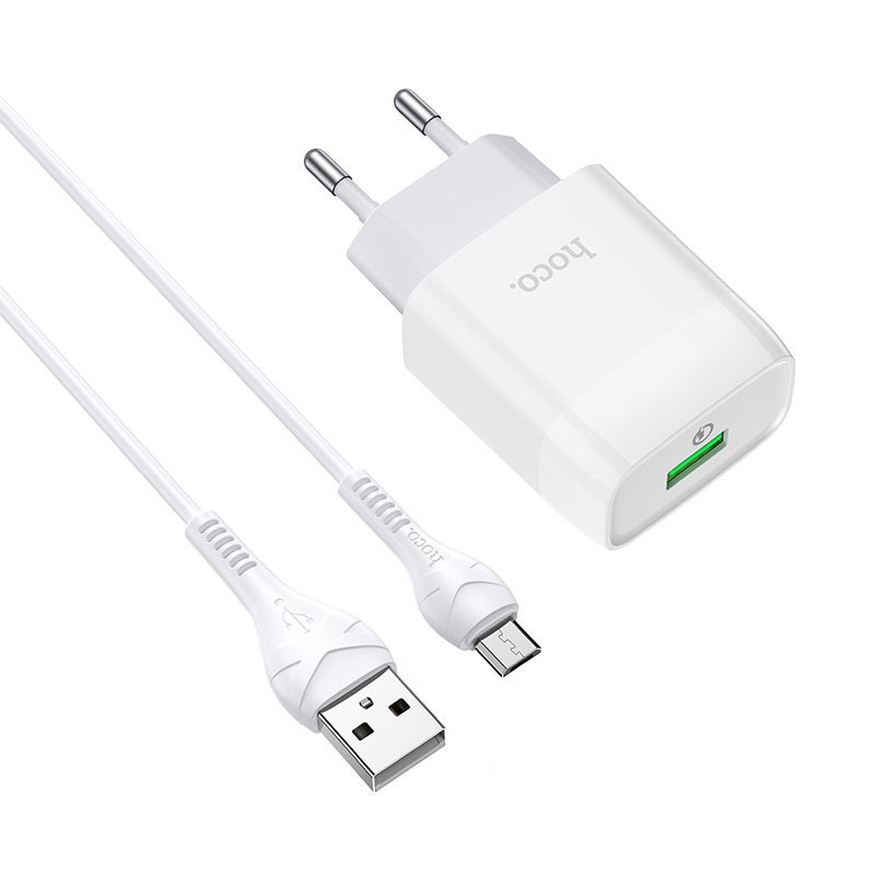 Зарядний пристрій HOCO 2в1 C72Q QC3.0 MicroUSB (1 USB/3,0A) білий-1