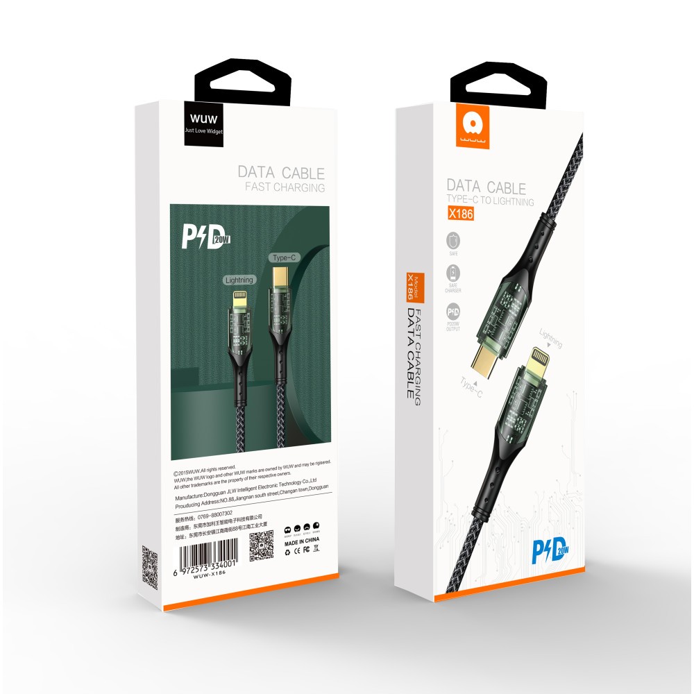 Кабель WUW X186 TYPE-C to Lightning  PD 20W 1m black-0