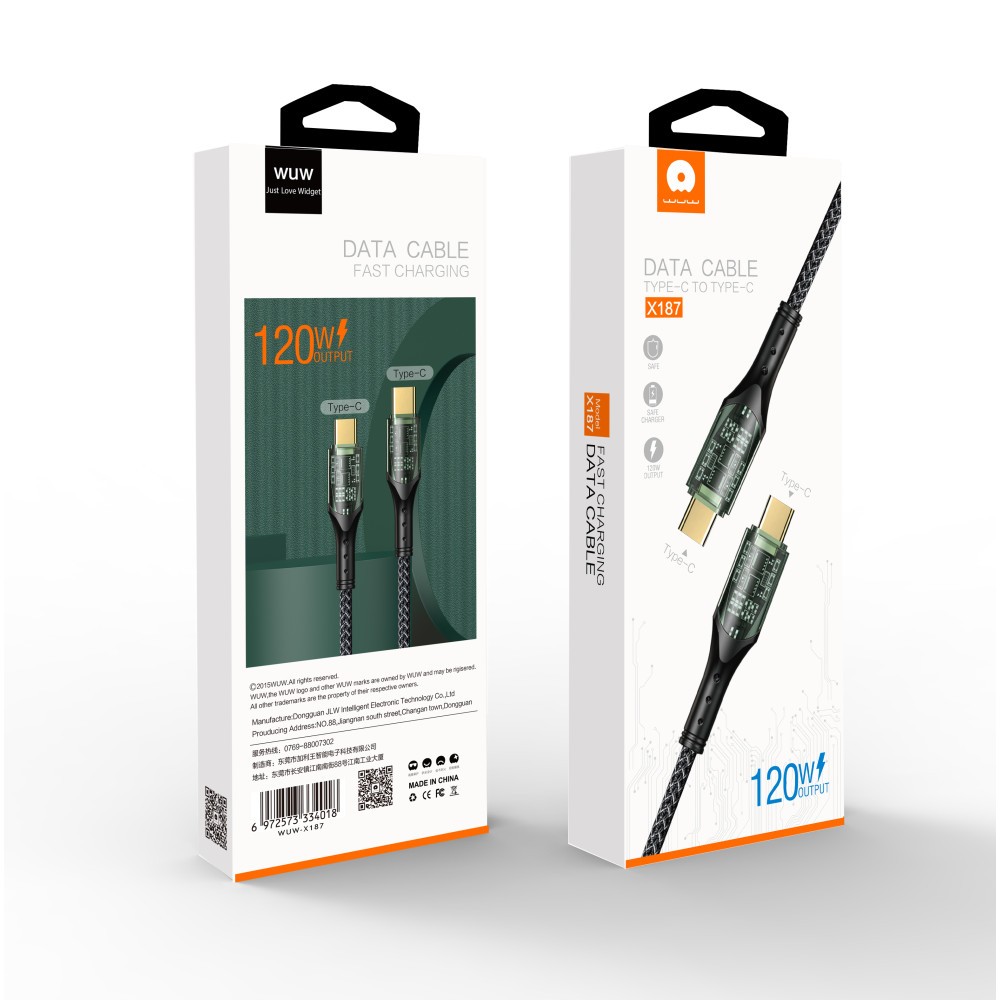 Кабель  WUW X187 TYPE-C to Type-C 120W 1m black-0