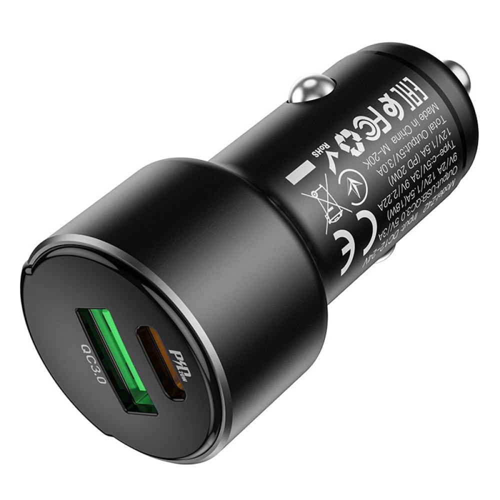 Авто адаптер Hoco Z42 Light road PD20W+1USB 3A QC3.0 digital display black-1