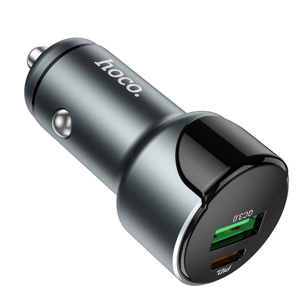 Авто адаптер Hoco Z42 Light road PD20W+1USB 3A QC3.0 digital display black-2