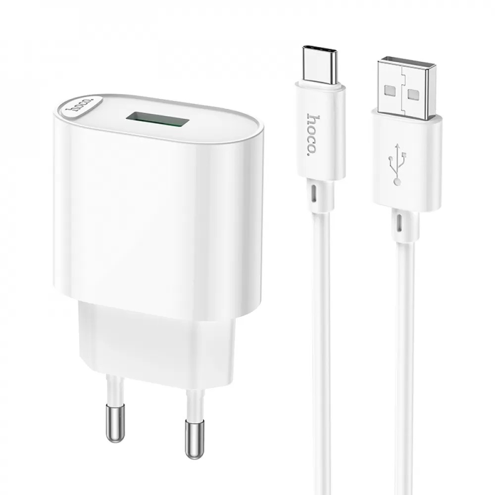 Мережевий зарядний пристрій Hoco C109A Fighter Type-C 1USB QC3.0  white-1