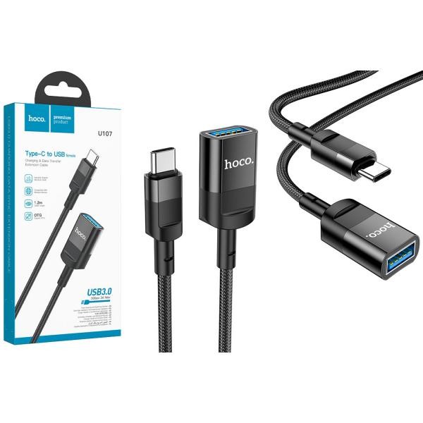 USB cable HOCO U107 подовжувач Type-C/USB/3.0 (1,2m) /22 black-0