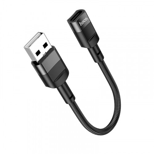 USB Подовжувач HOCO U107 USB(male)-to-Type-C(female) adapter cable 2A/0,1m. Чорний-0