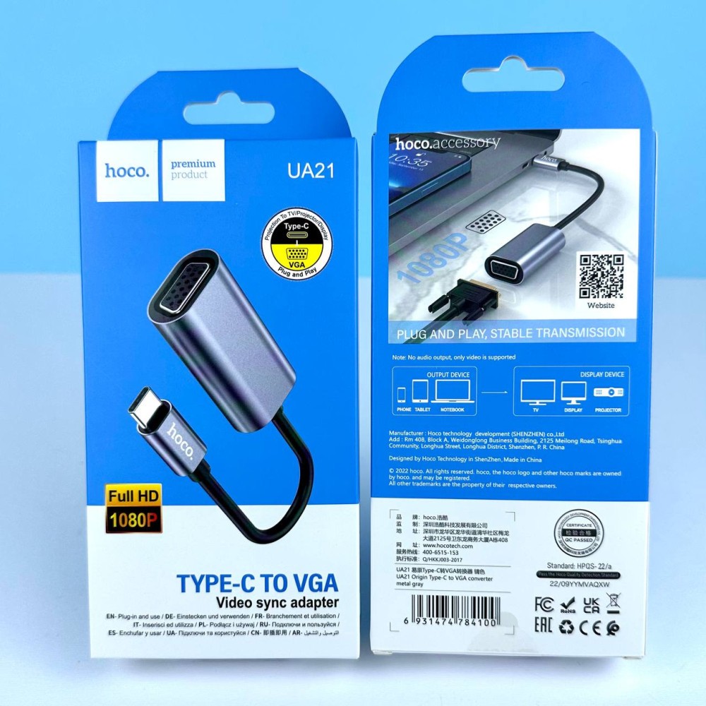 Перехідник Hoco UA21 Origin Type-C to VGA converter (Сірий)-0