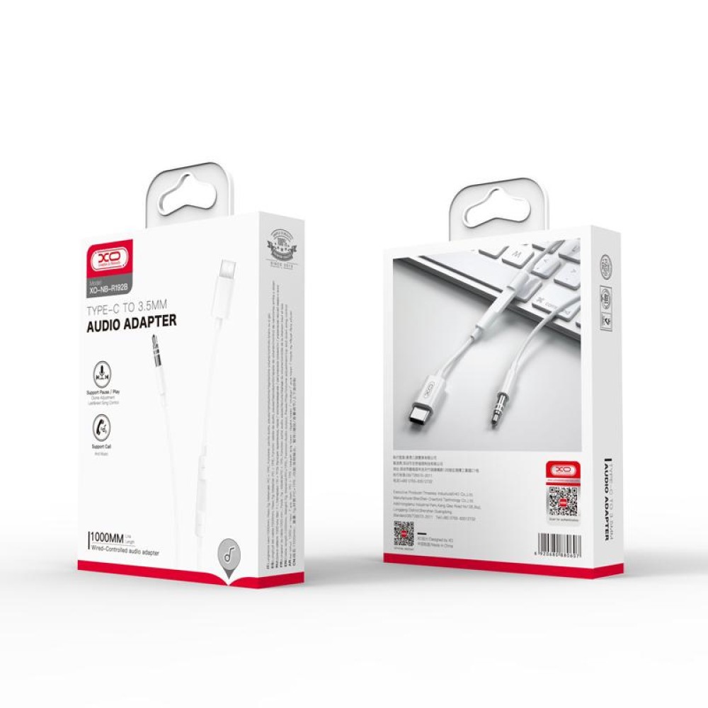 AUX  XO NB-R192B Type-C to 3.5mm 1m (Білий)-0