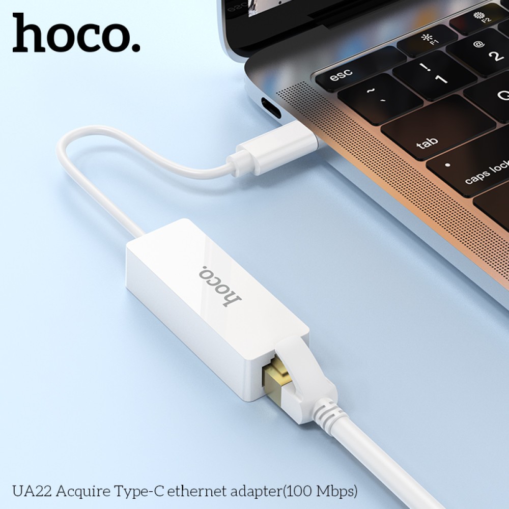 Перехідник Hoco UA22 Acquire Type-C ethernet adapter(100 Mbps) (Білий)-3