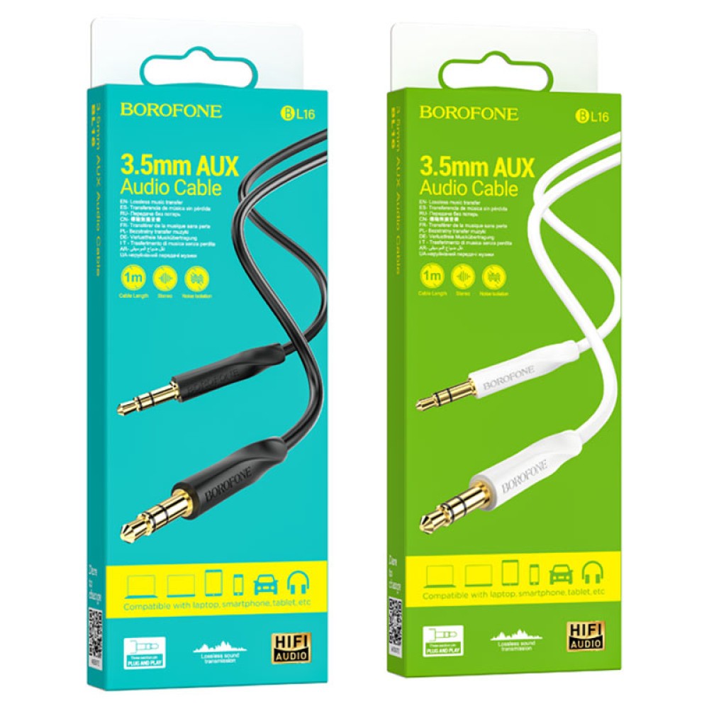 AUX Borofone BL16 Clear sound audio cable 3.5мм to 3.5мм (Чорний)-0