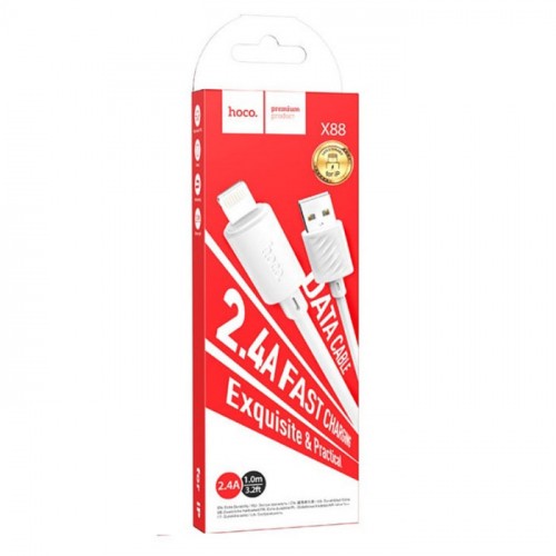 Зарядний шнур Hoco X88 Gratified charging data cable для Lightning 2,4A 1m White-0