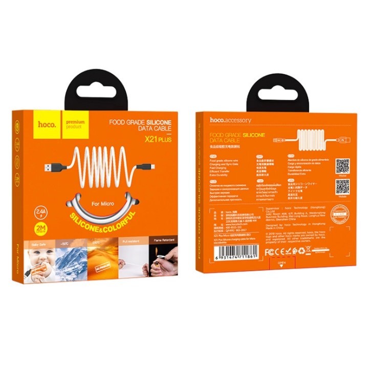 Кабель Micro Hoco X21+ Silicone 2m чорно-білий-0