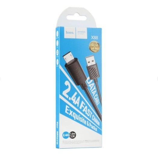 Зарядний шнур Hoco X88 Gratified charging data cable для Micro 2,4A 1m Black-0