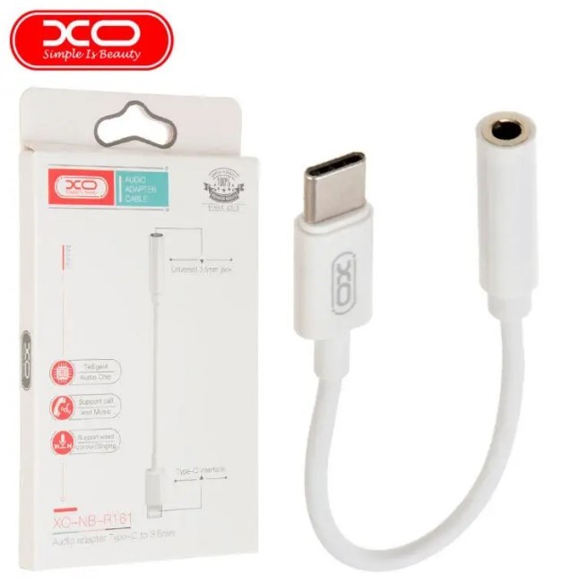Кабель XO NB-R161 Audio adapter Type-C to 3.5mm White-0