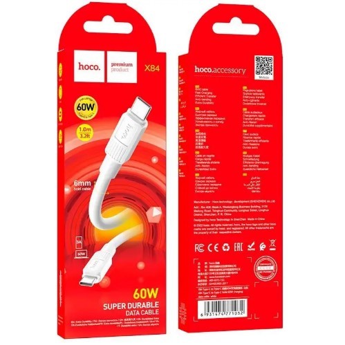Кабель HOCO X84 60W Type-C to Type-C 1m (white)-0