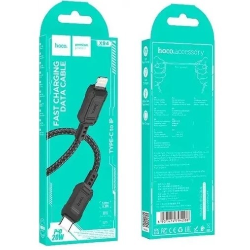 Кабель  Hoco X94 20W Type-C to Lightning Leader (Чорний)-0