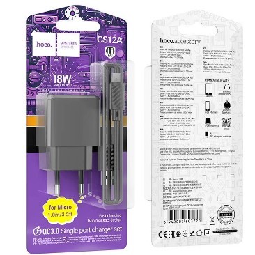 МЗП Hoco CS12A Ocean QC3.0 18W Micro (Чорний)-0