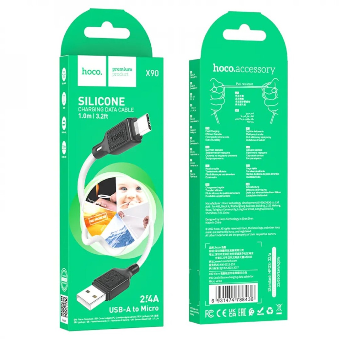 USB cable HOCO X90 Micro silicone cable (1m) білий-0