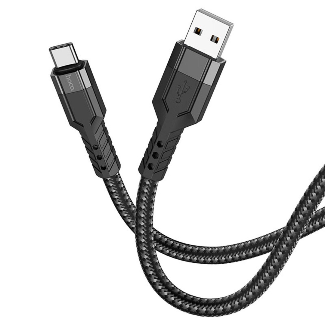 Кабель HOCO U110 USB to Type-C 2.4A, 1.2m, nylon, aluminum connectors, Black-1