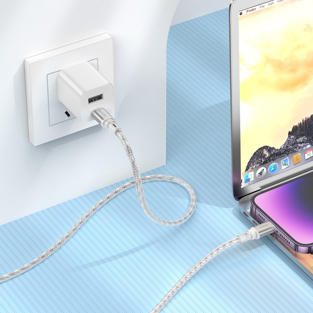 Кабель Hoco X98 Crystal ice Type-C to Lightning 20W Сріблястий-3