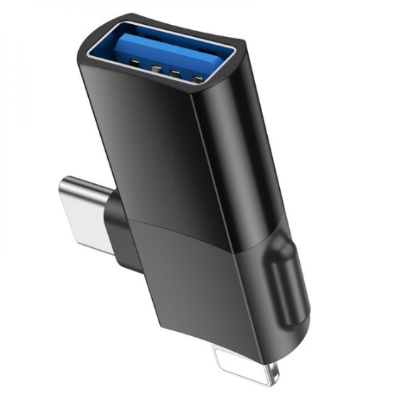 Перехідник Hoco UA17 Lightning /Type-C male to USB converter Black-2