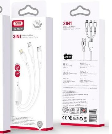 USB Кабель XO NB230 3in1 Rock Series 2.4A 1.0m White-0