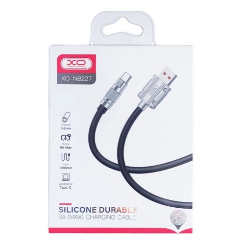 USB Кабель XO NB227 Type-C Silicone Durable 6A 1.2m Black-0