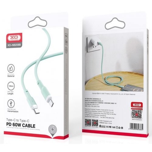 USB Кабель XO NB208B Type-C-Type-C Liquid Silicone 60W 5A 1.0m Green-0