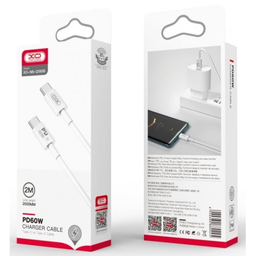 USB Кабель XO NB-Q190B Type-C-Type-C PD 60W 3A 2.0m White-0
