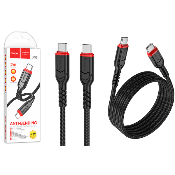 USB cable HOCO X59 Type-C/Type-C 60W (2m) black-0