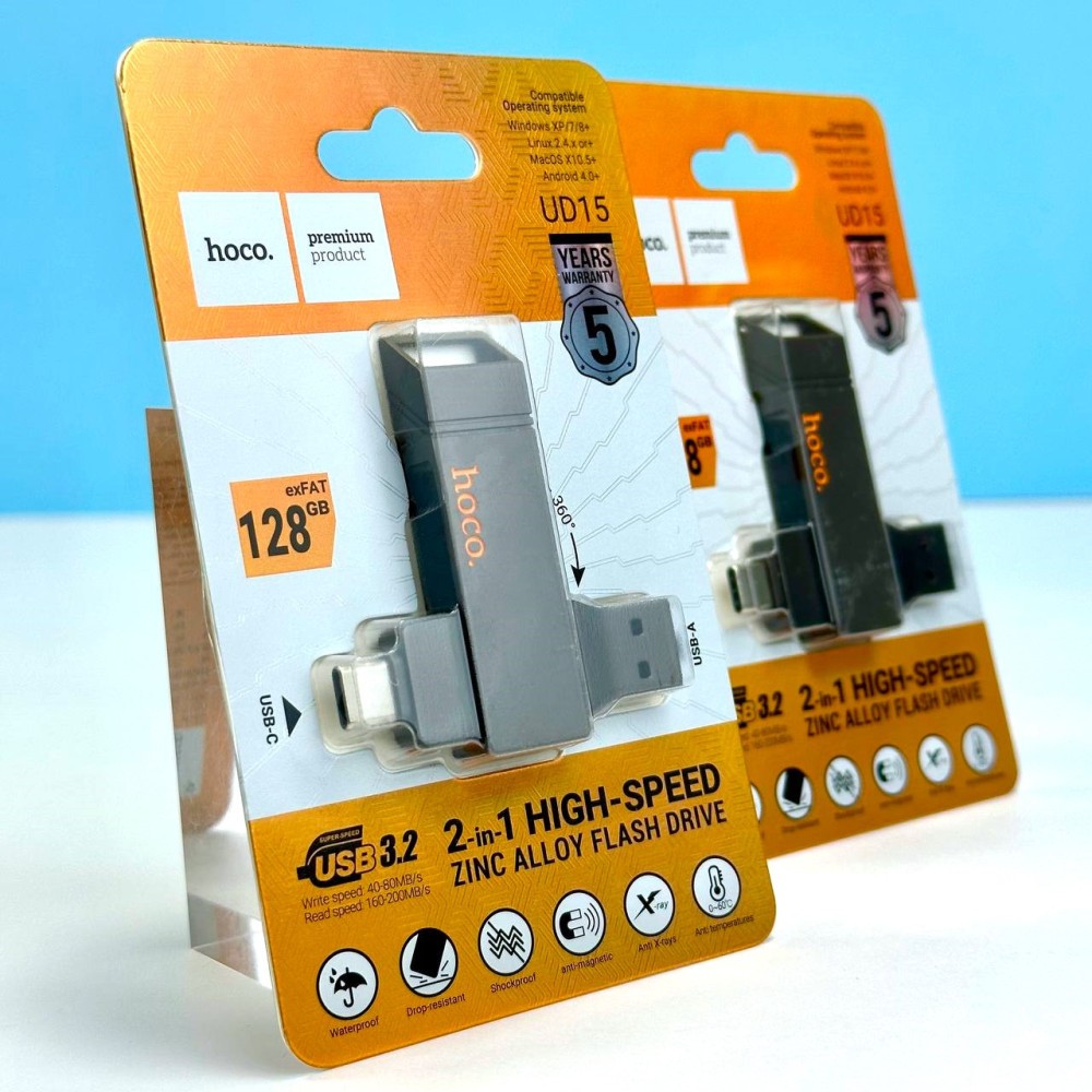 USB флеш-накопичувач Hoco UD15 Clever USB3.2 128GB Type-C Колір Сiрий-0