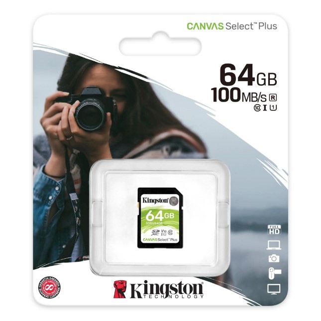Карта пам`яті microSDXC (UHS-1) Kingston Canvas Select Plus Gen3 64Gb class 10 А1 (R-100MB/s)-0