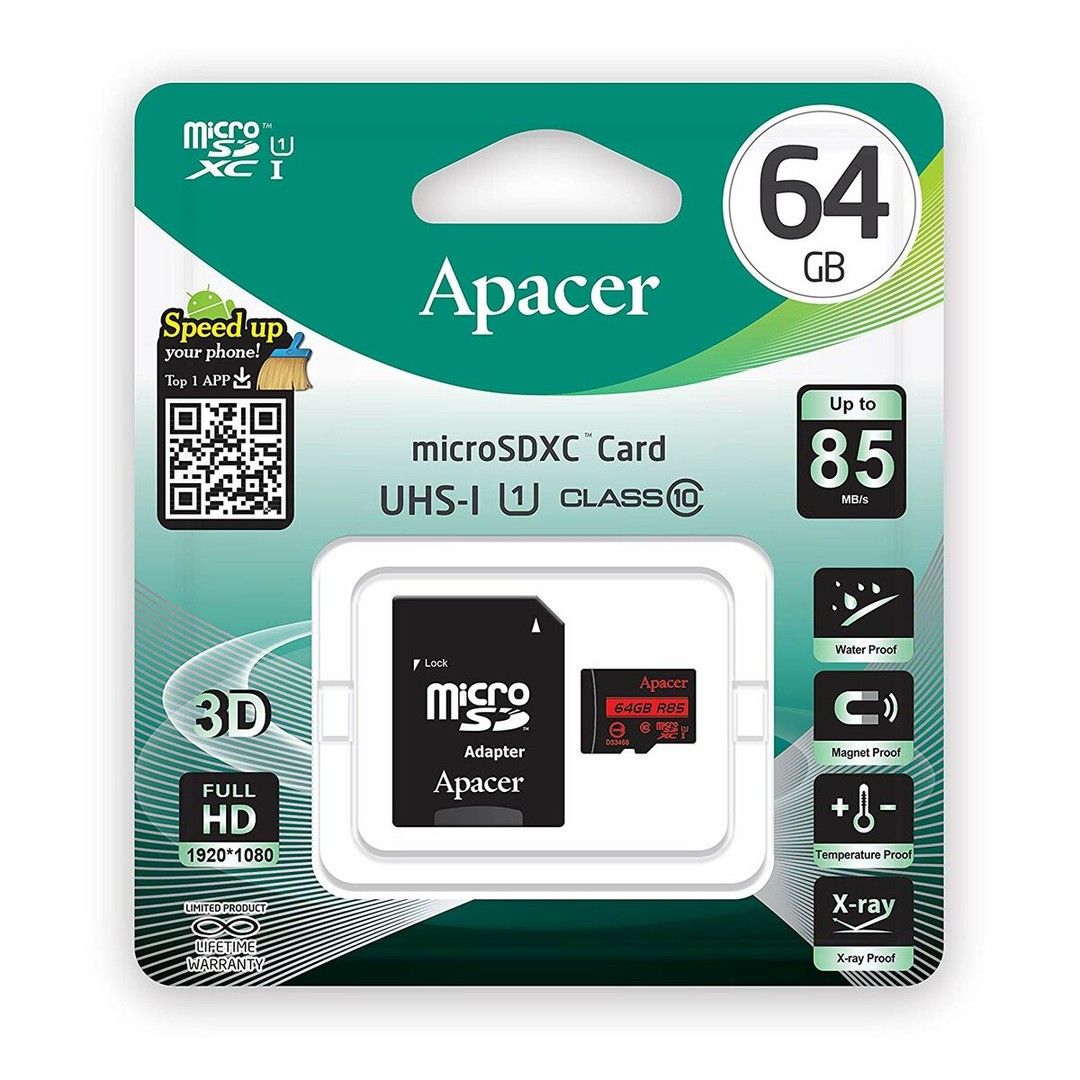 Карта пам`яті Apacer 64Gb Class 10 (адаптер SD) 45R-0