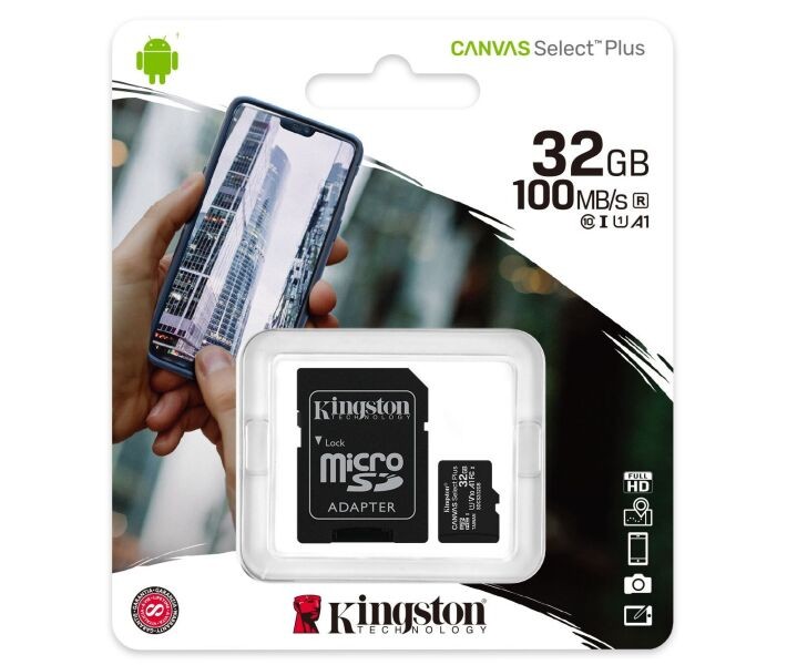 Карта пам`яті microSDHC 32Gb Kingston Canvas Select Plus A1 (R-100Mb/s)-0