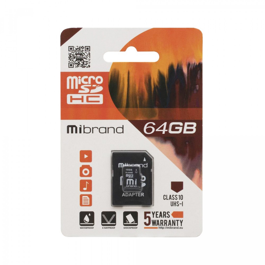 Карта пам`яти Mibrand 64GB 10 Class +адаптер-0