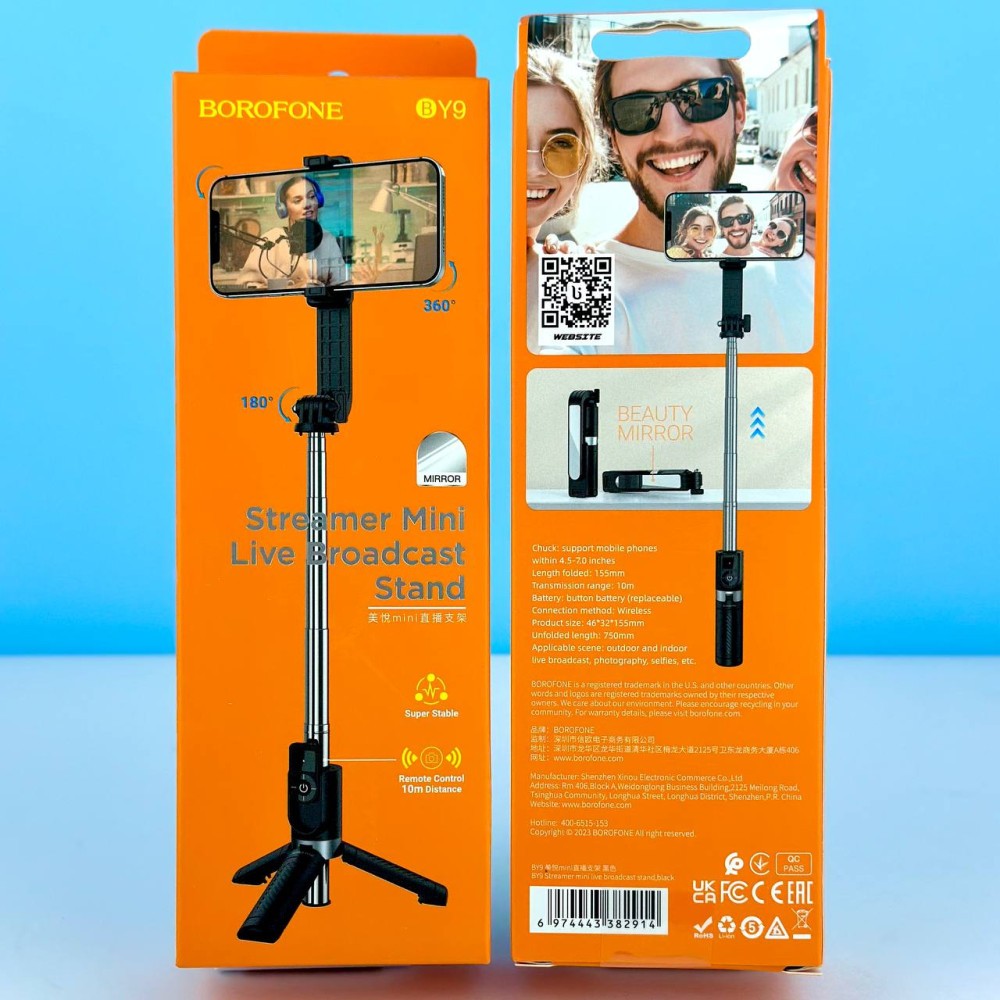 Монопод Трипод Borofone BY9 mini live Bluetooth (Чорний)-0
