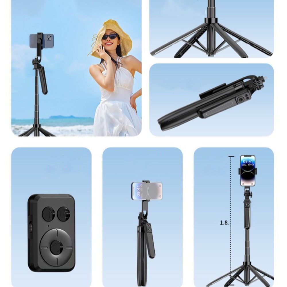 Монопод A17 Long на штативі 1.8 m Bluetooth (360° Rotating Pan Tilt) (Чорний)-5