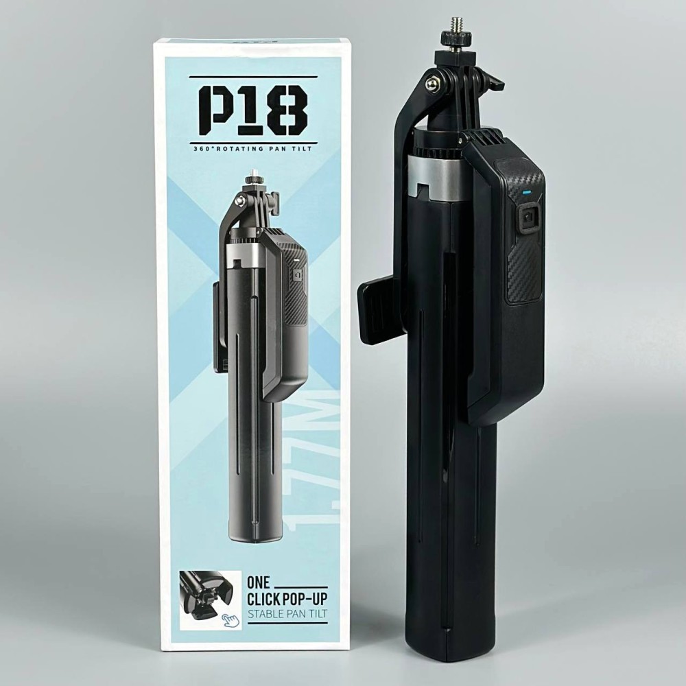 Монопод P18 Click Pop-Up на штативі 1.8m Bluetooth (360° Rotating Pan Tilt) (Чорний)-0