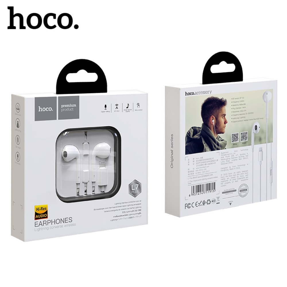 Навушники Hoco L7 Plus Lightning  (Bluetooth підключення) (Білий)-0