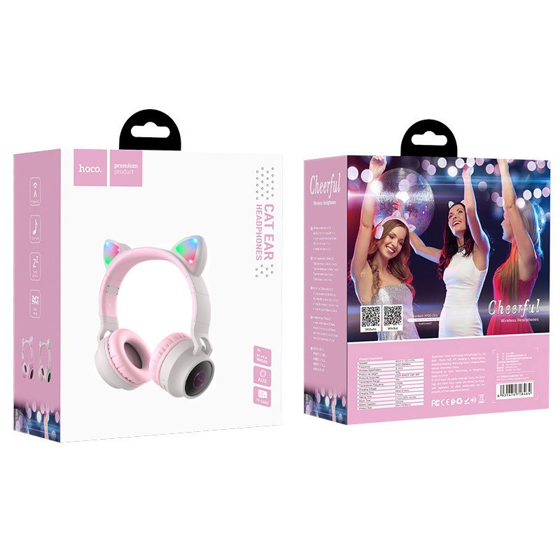 Навушники Bluetooth Hoco W27 Cat Ear Wireless Headphones Pink-0