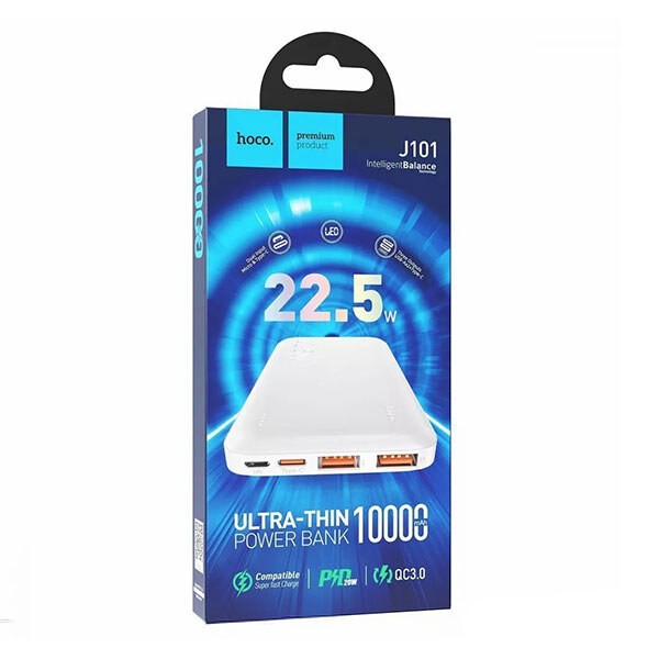 Power Bank Hoco J101 Astute 10000mAh PD20W+QC3.0 22.5W 2USB/Micro/Type-C (Білий)-0