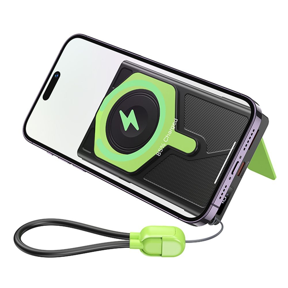 Power Bank Hoco DB83 22.5+PD20W magnetic, cable 10000mAh (Чорниий/Зелений)-3