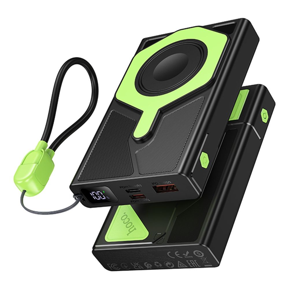 Power Bank Hoco DB83 22.5+PD20W magnetic, cable 10000mAh (Чорниий/Зелений)-1