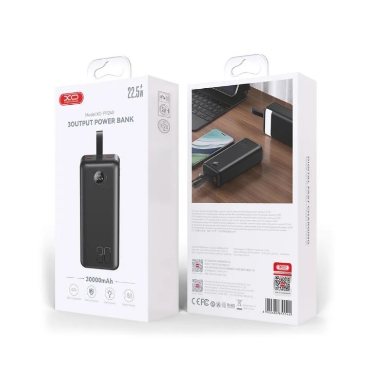 Павербанк XO PR240 USB-C 20W/USB-A 22.5W Fully 30 000 mAh Чорний-0